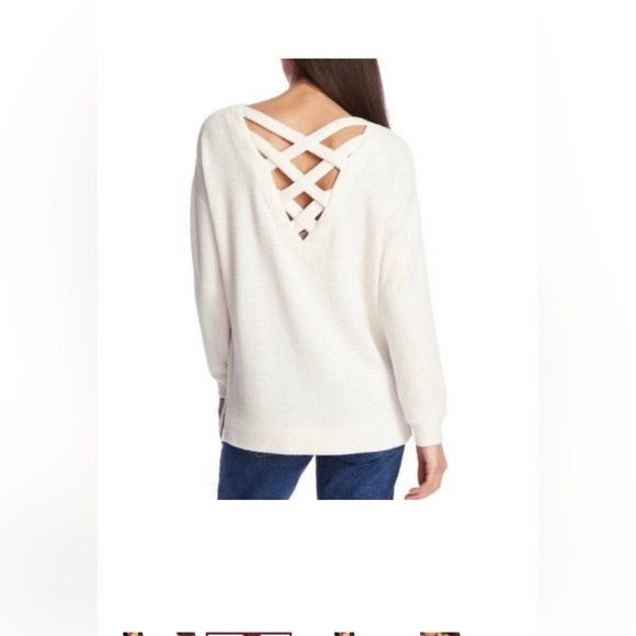 1. STATE Lattice V-Back Waffle Weave Sweater in Ecru NWT - Picture 4 of 4